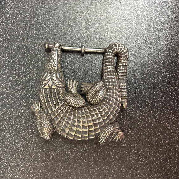 Vintage B. Kieselstein-Cord Sterling Silver Alligator belt buckle - Picture 1 of 3